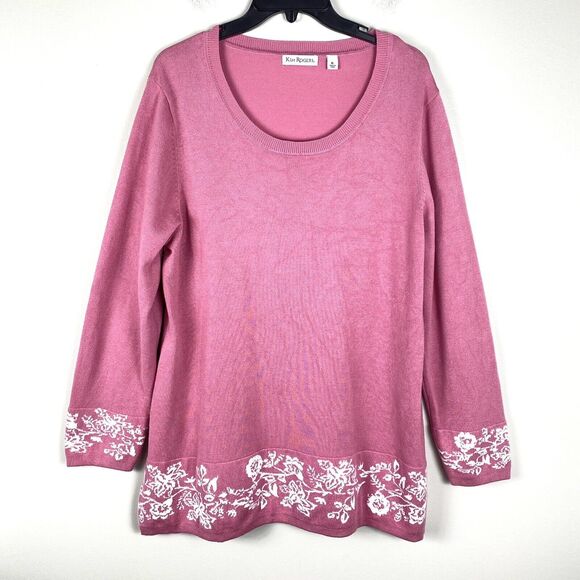 Kim Rogers XL Pullover Sweater Top Tunic Comfort Pink Modern Spring - Picture 1 of 5